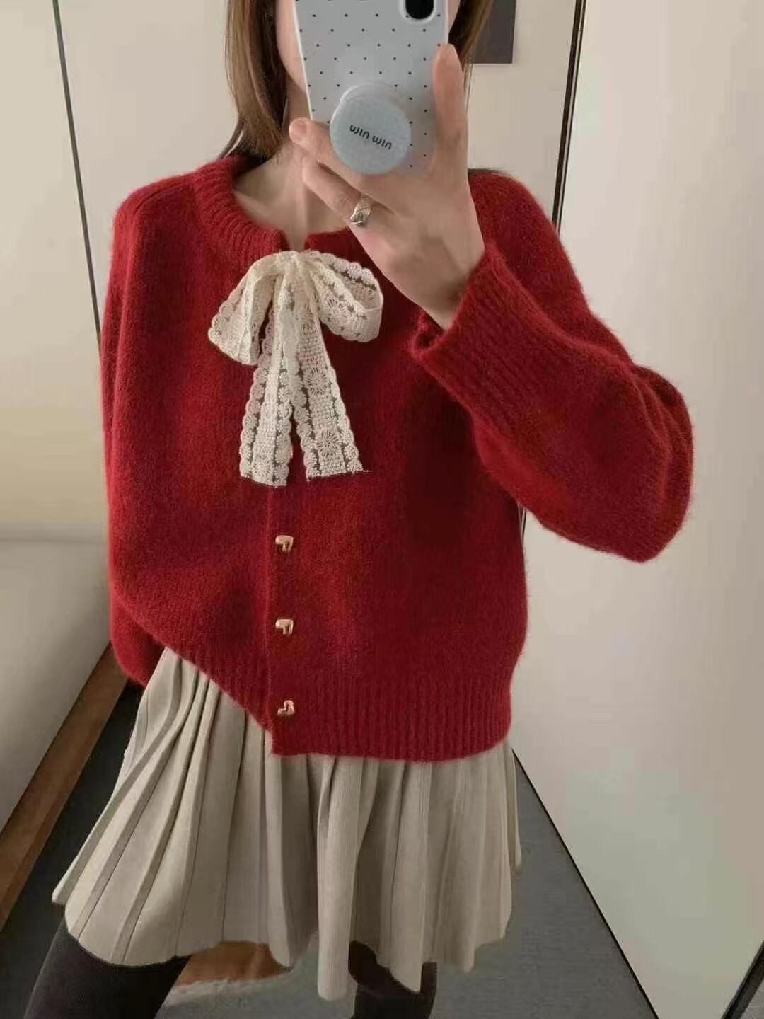 【outer】リボン付きニットカーデ　M28821