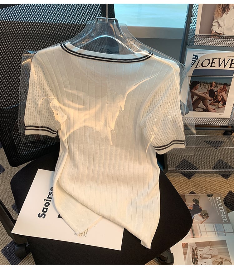 【tops】3色ラウンドネックニットＴシャツF7286