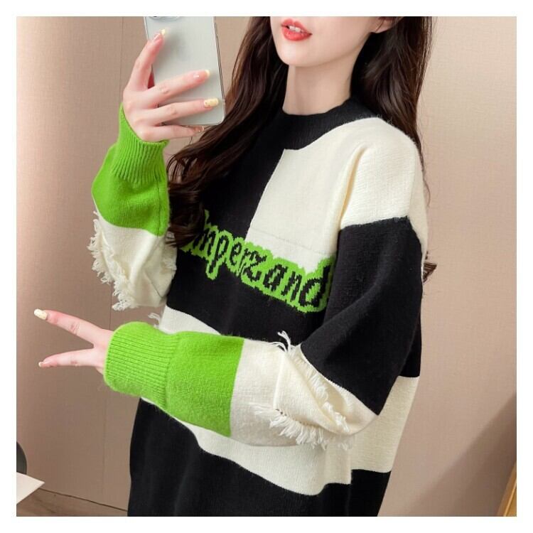【tops】ボーダー柄ニットセーター　M27501