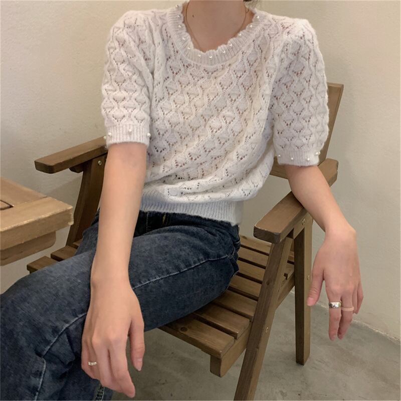 【tops】ビーズニットTシャツG20679