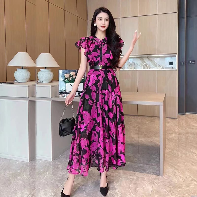 【dress】フレンチスリーブプリントワンピースF7479