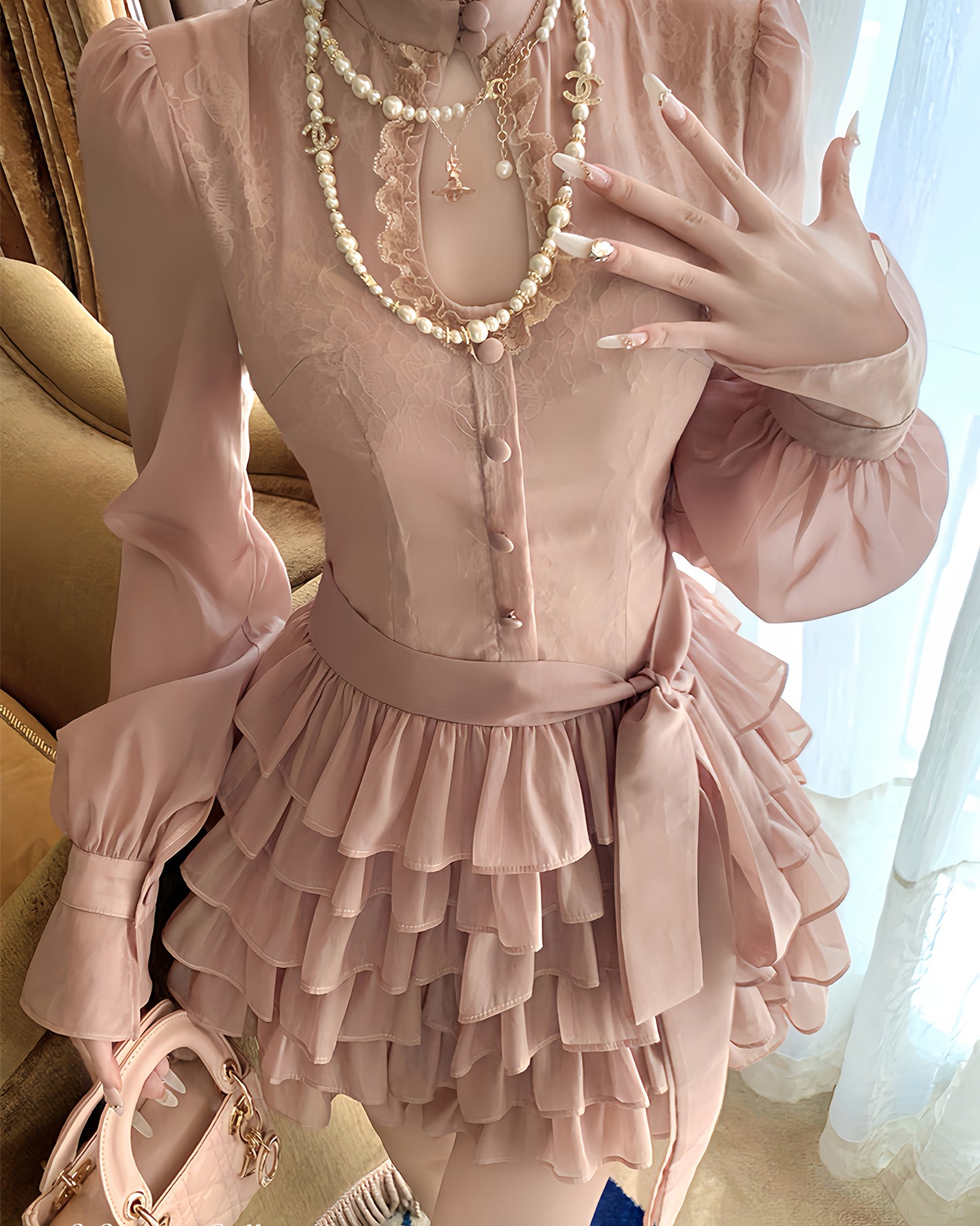 【dress】ビッグリボンティアードミニワンピース　N3326