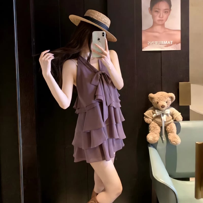 【set】ノースリーブギャザーフリルトップス×ショートパンツセット Q8370