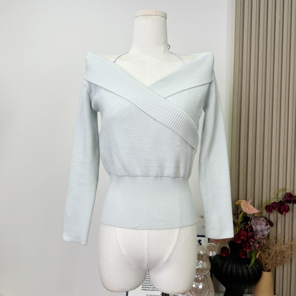 【tops】Vネックオフショルダーニットトップス　M28943