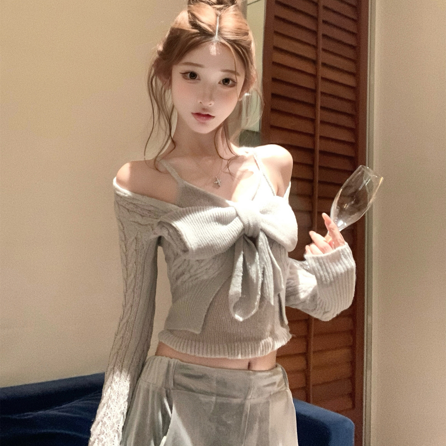 【tops】リボンニットトップス　N3481