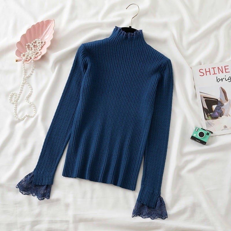 【tops】レース切り替えニットトップス　M28663
