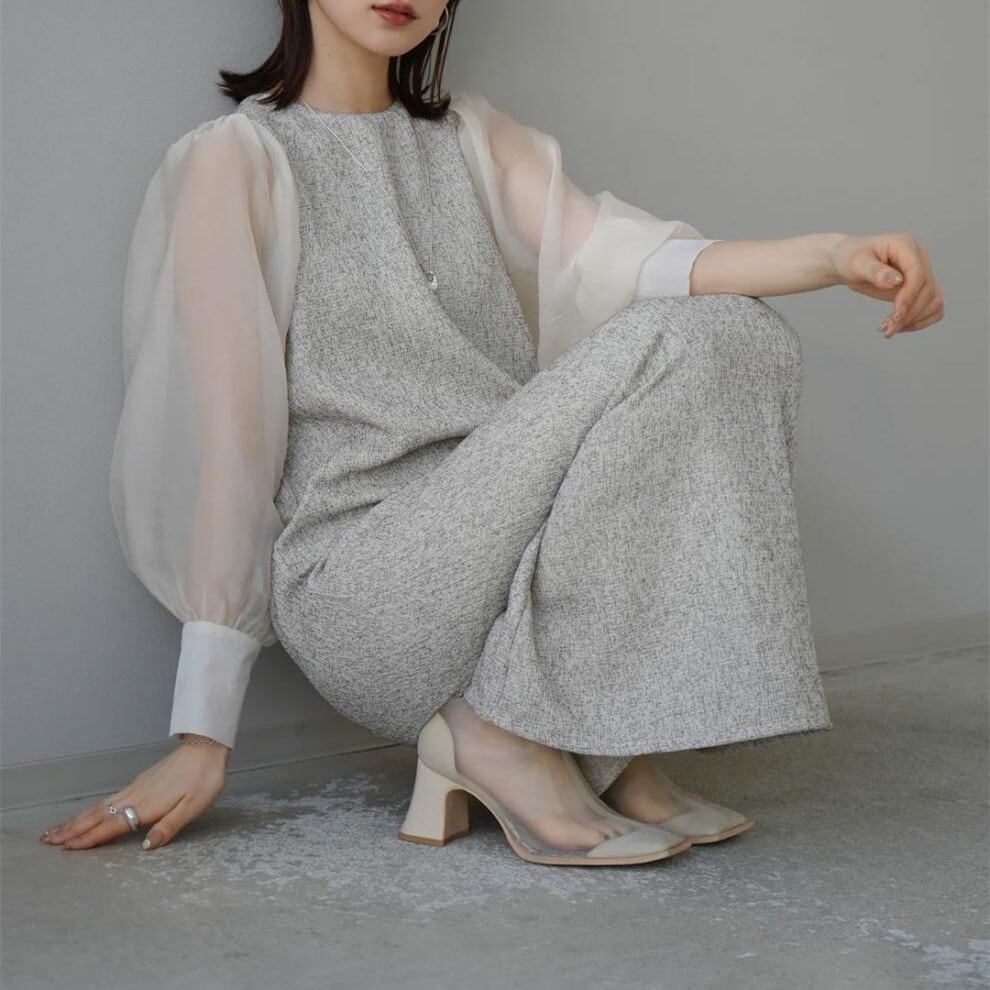 【dress】シアースリーブドッキングワンピース　N2964