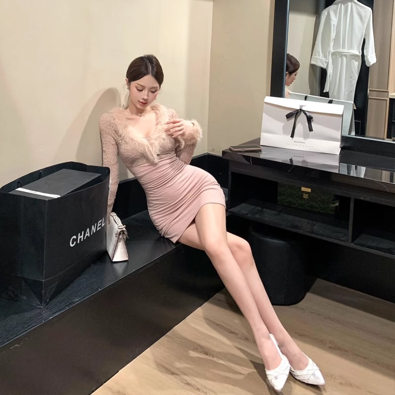 【dress】ファードッキングレースワンピース Q7193