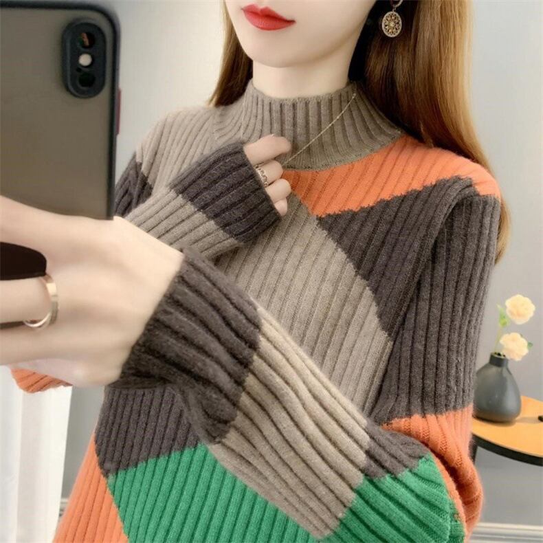 【tops】配色ニットセーター　M18706