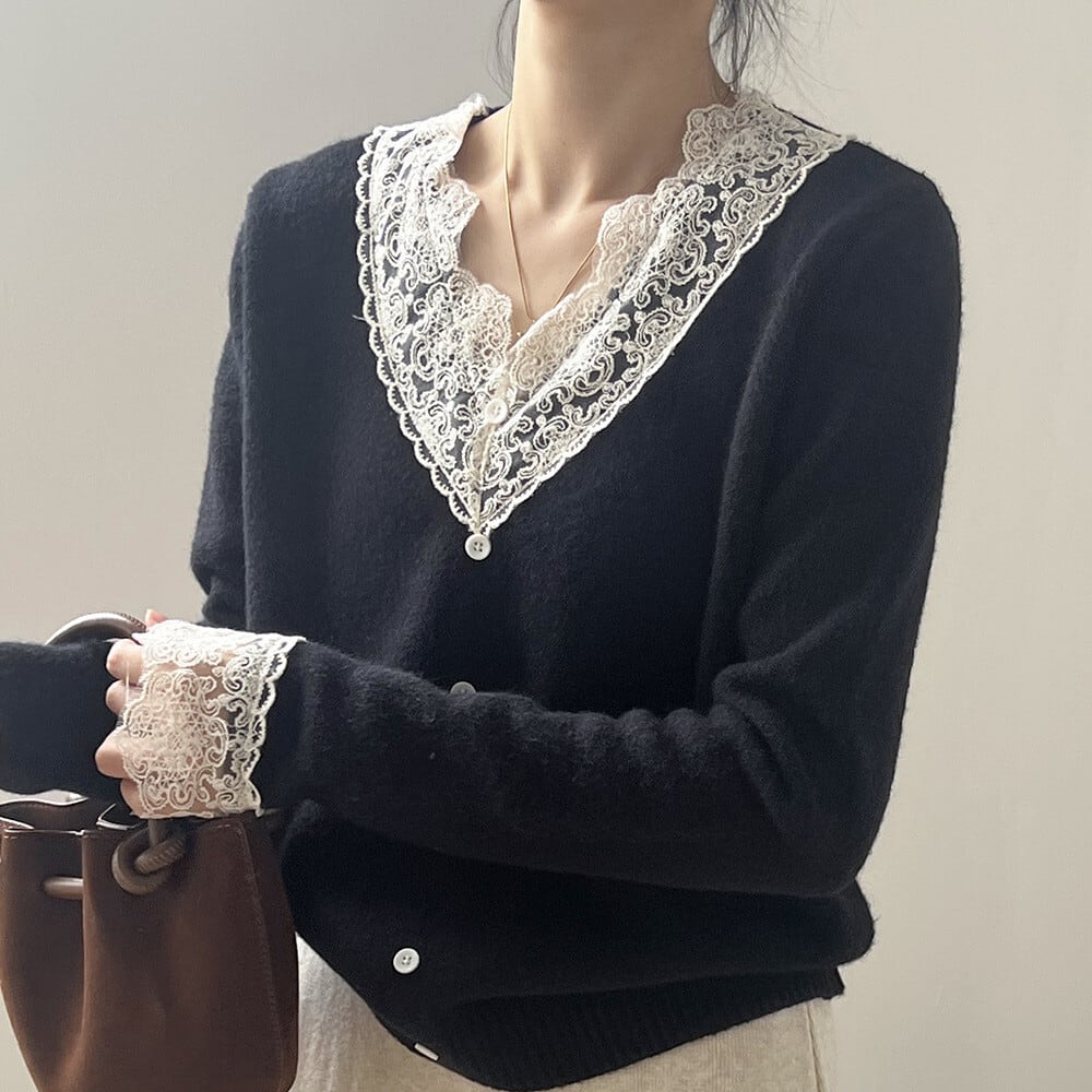 【tops】レースドッキングニットトップス　M28051