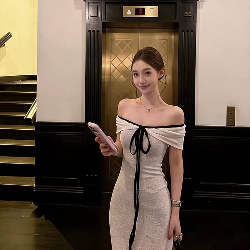 【dress】2wayオフショルダーロングワンピース Q8035