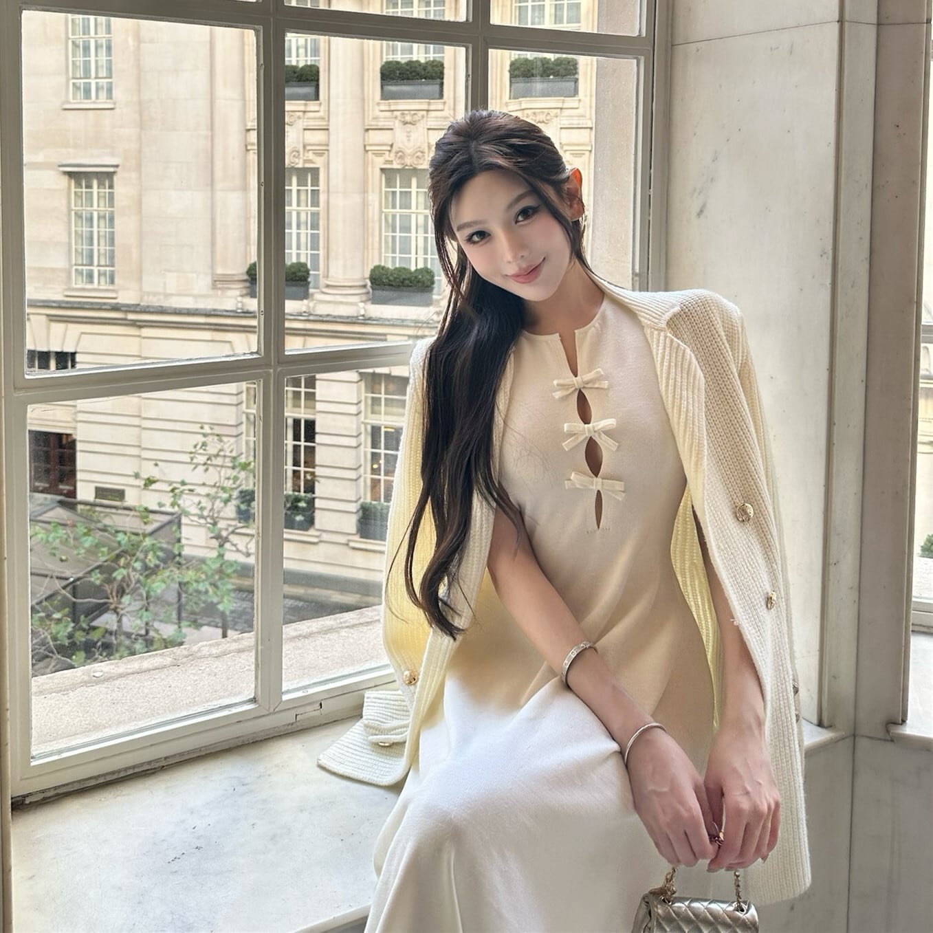 【dress】リボンノースリーブニットワンピース N3516