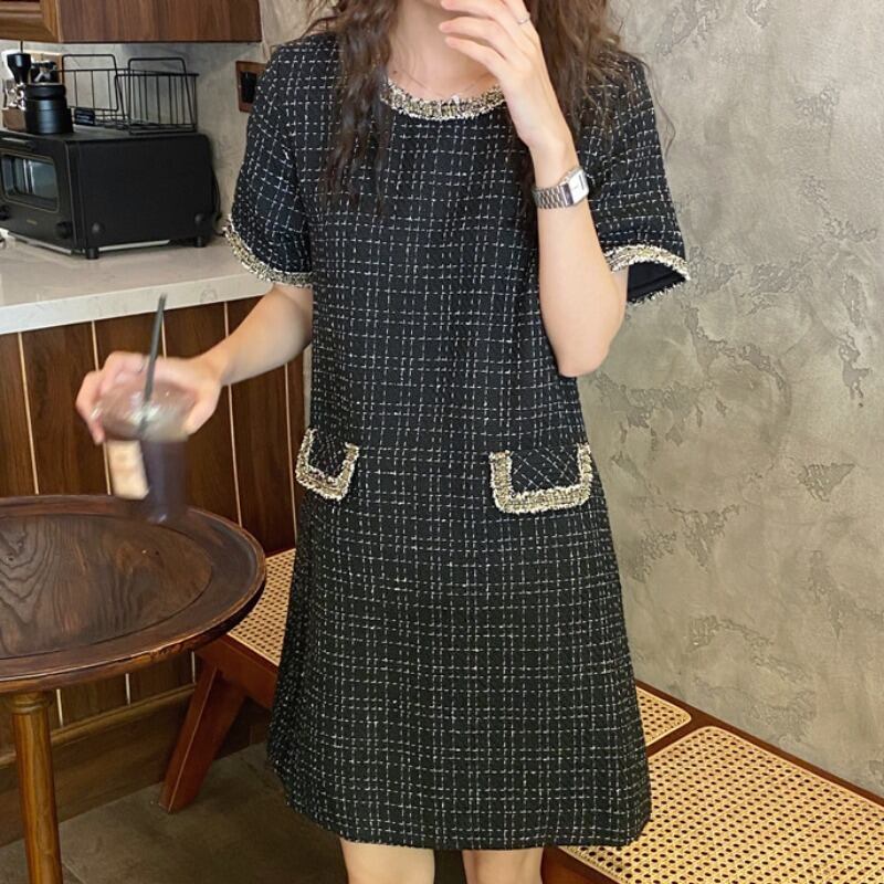 【dress】シンプル好感度UP!気質満点ラウンドネック エレガントファッションワンピース G0328