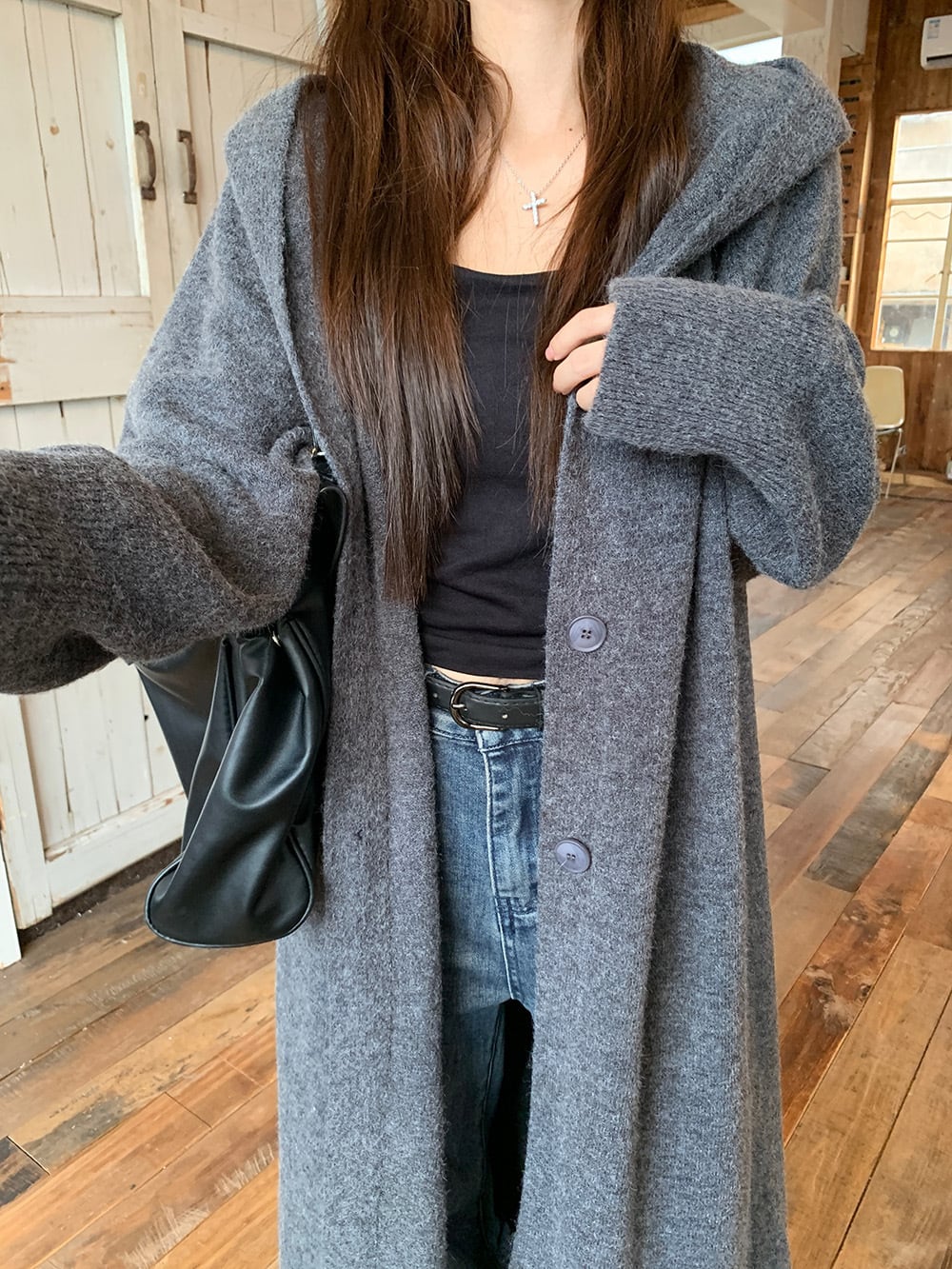 【outer】ロング丈ニットカーデ　M26335