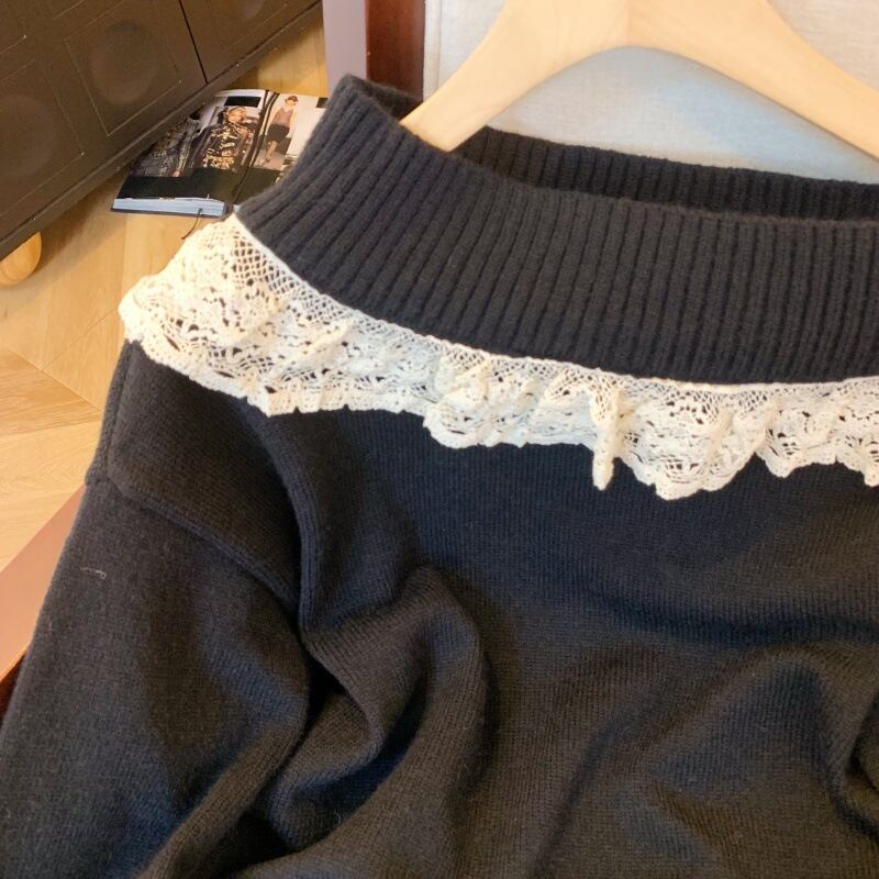 【tops】レース切り替えニットセーター　M29192