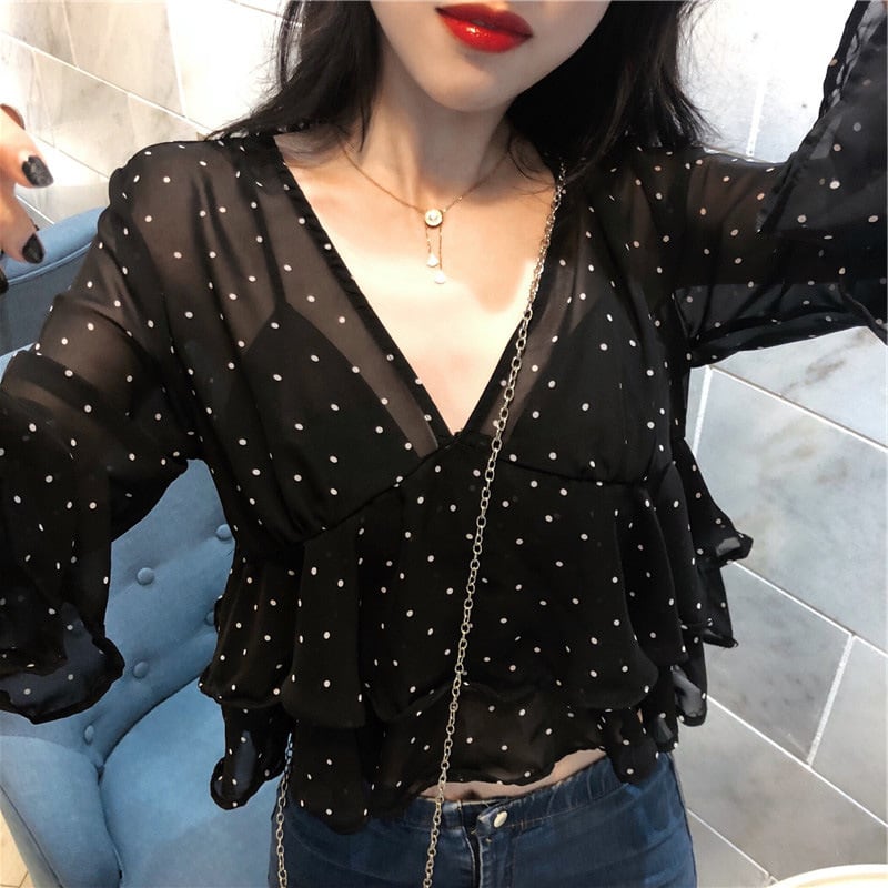 【tops】VネックフリルブラウスG20795