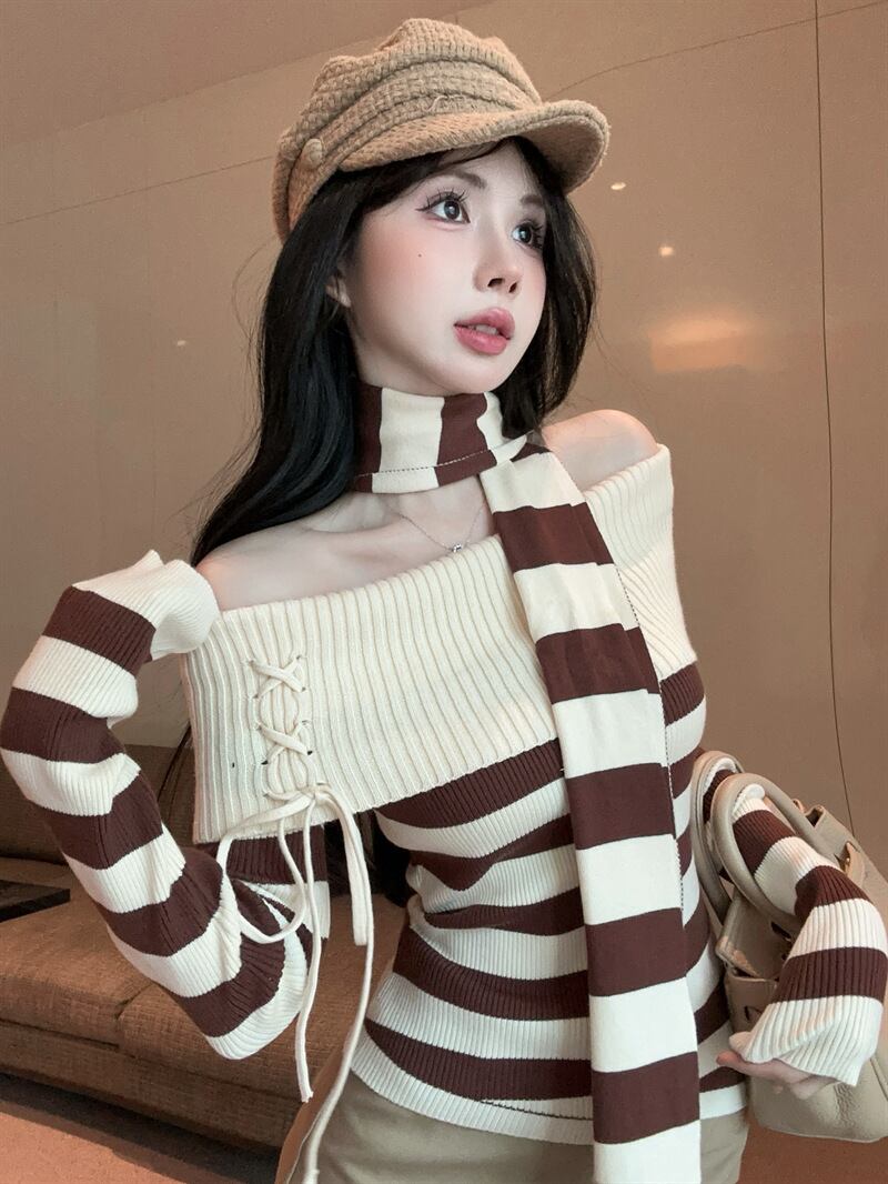 【tops】ボーダー柄ニットセーター　M27825