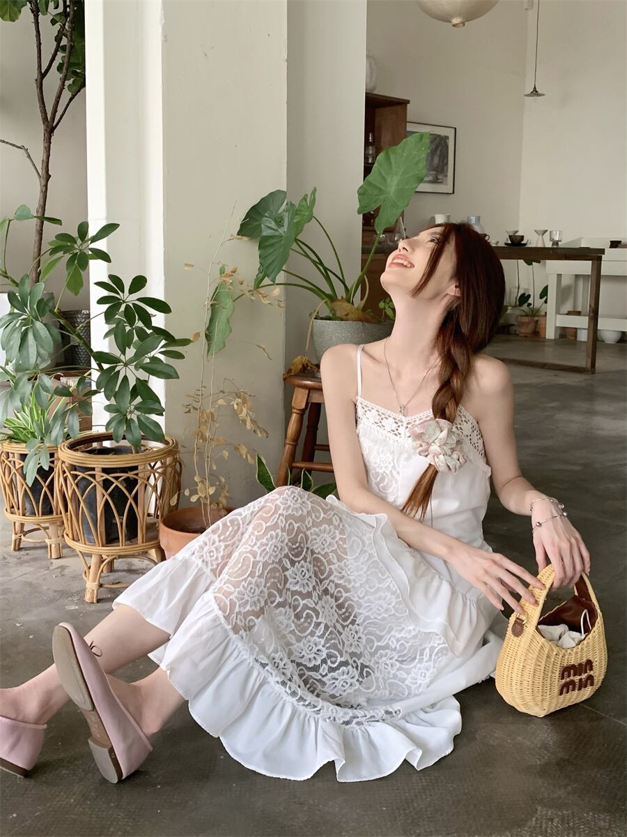【dress】レースフリル透かし彫りキャミワンピース G21512