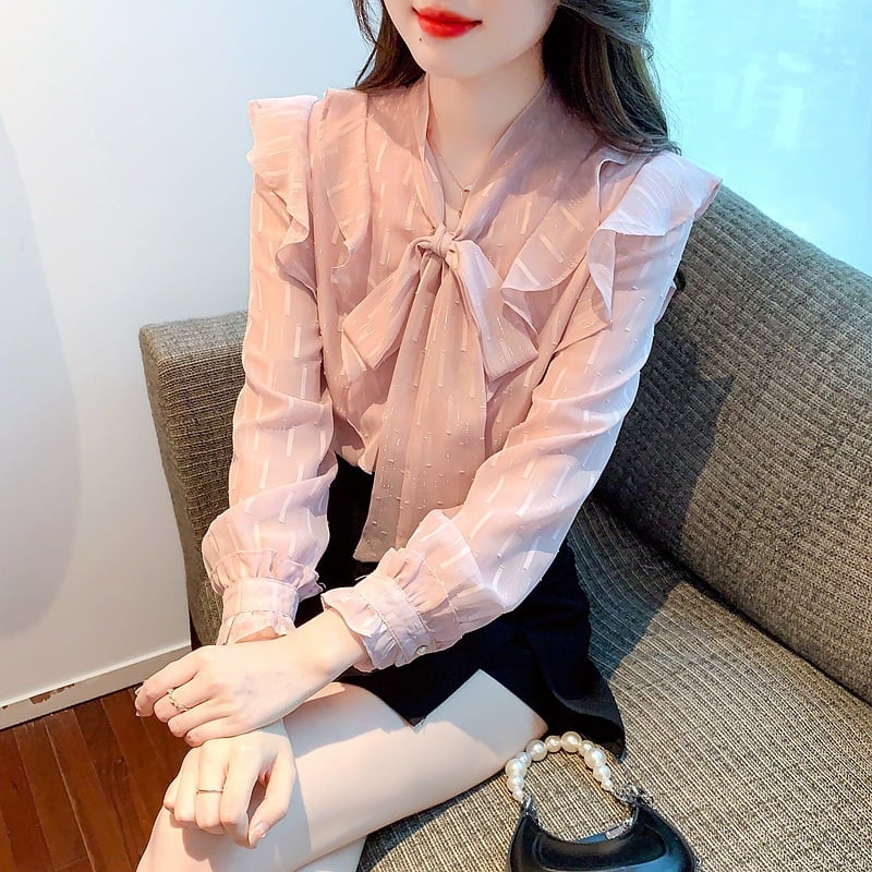 【tops】リボン付きシャツトップス　M25727