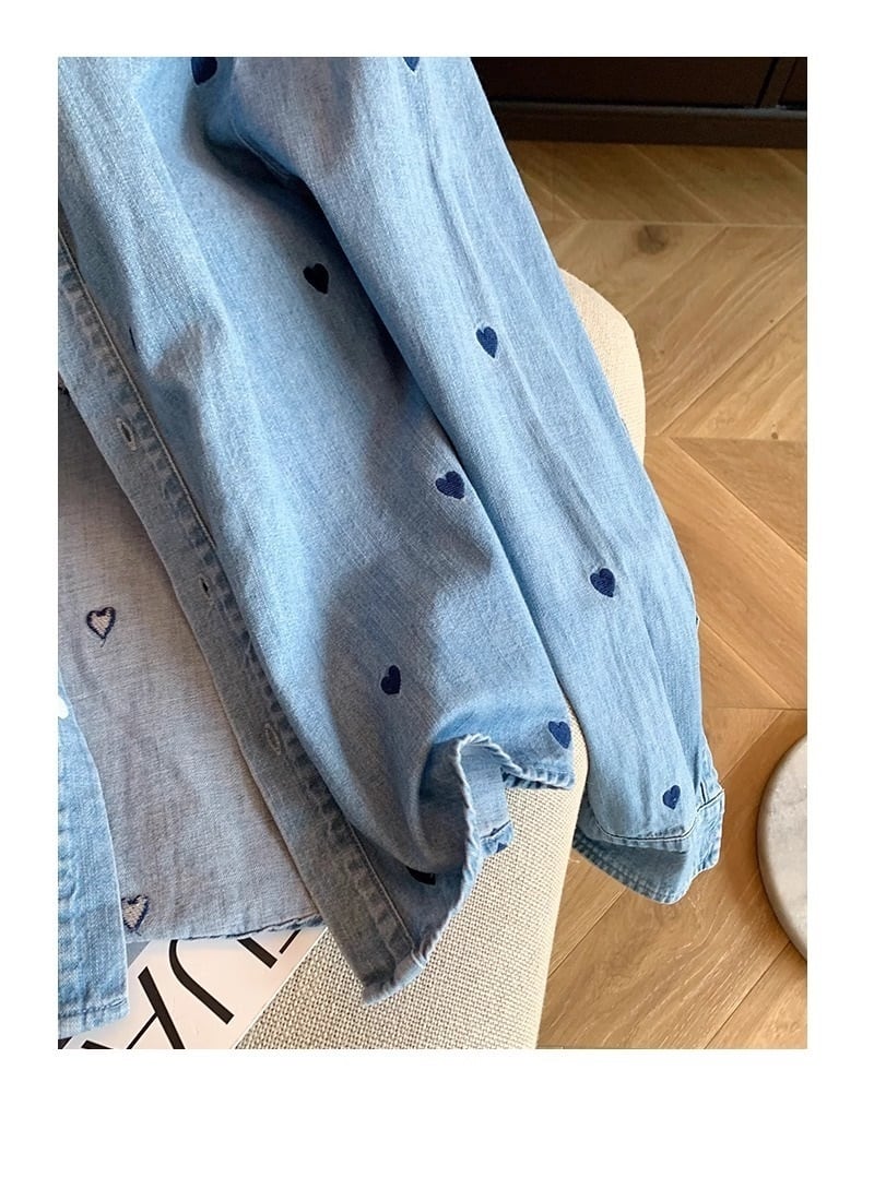 【tops】ハート柄デニムシャツトップス　M29698