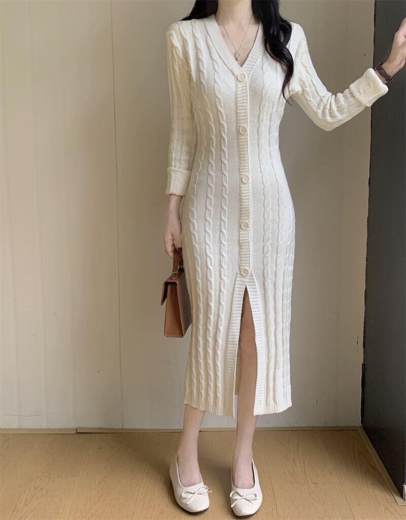 【dress】Vネックニットワンピース　M27377