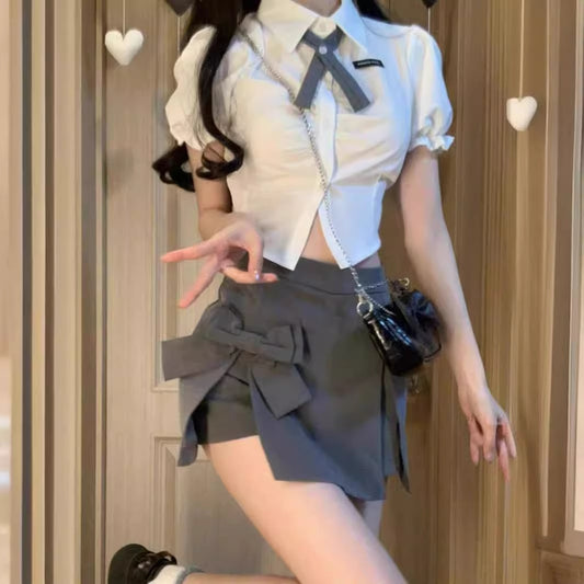 【set】半袖ブラウス+スカート2点セットF7530