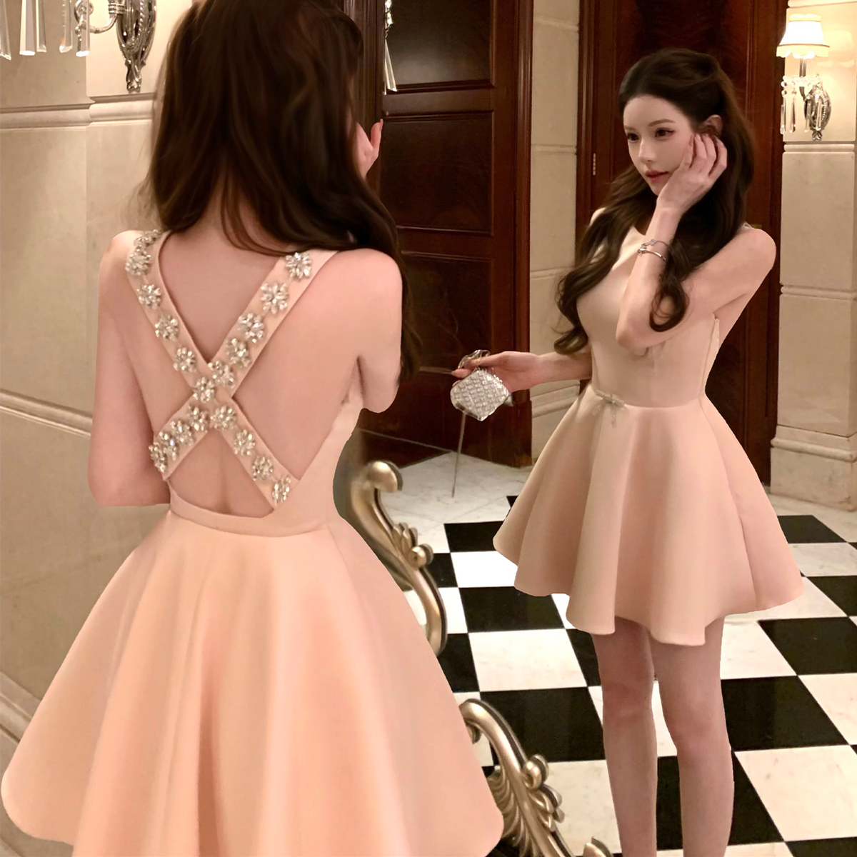 【dress】ビジューミニワンピース　N3525