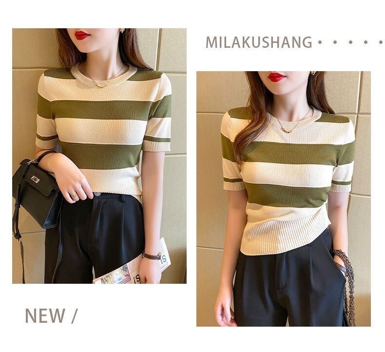 【tops】ストライプ柄ニットTシャツG20214