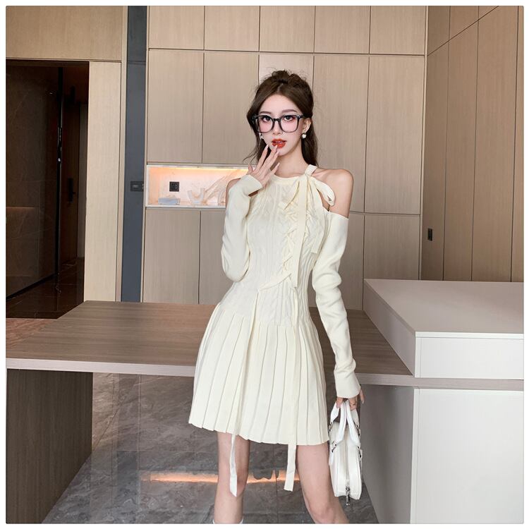 【dress】オフショルダーニットワンピース　M18533