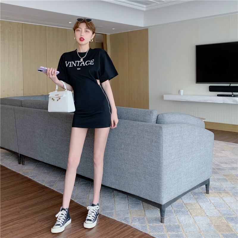 【dress】好感度UP!気質満点着痩せラウンドネックハイウエストワンピース G0744