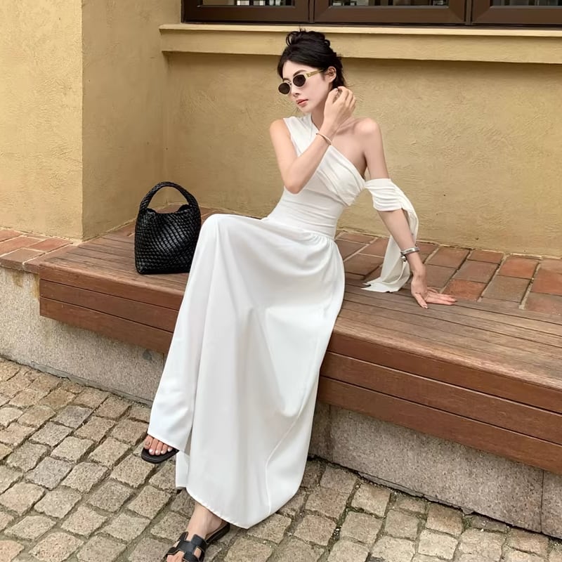 【dress】ワンショルダーAラインロングワンピース Q8265