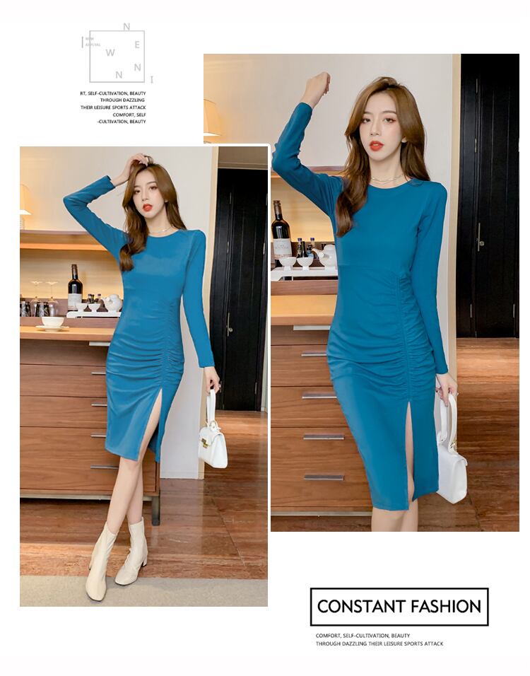 【dress】エレガント気質満点秋体型カバーデザインタイトスリットワンピース G2236