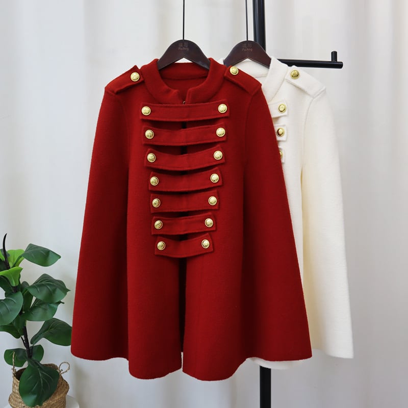【outer】ボタンデザインケープコート　M26120