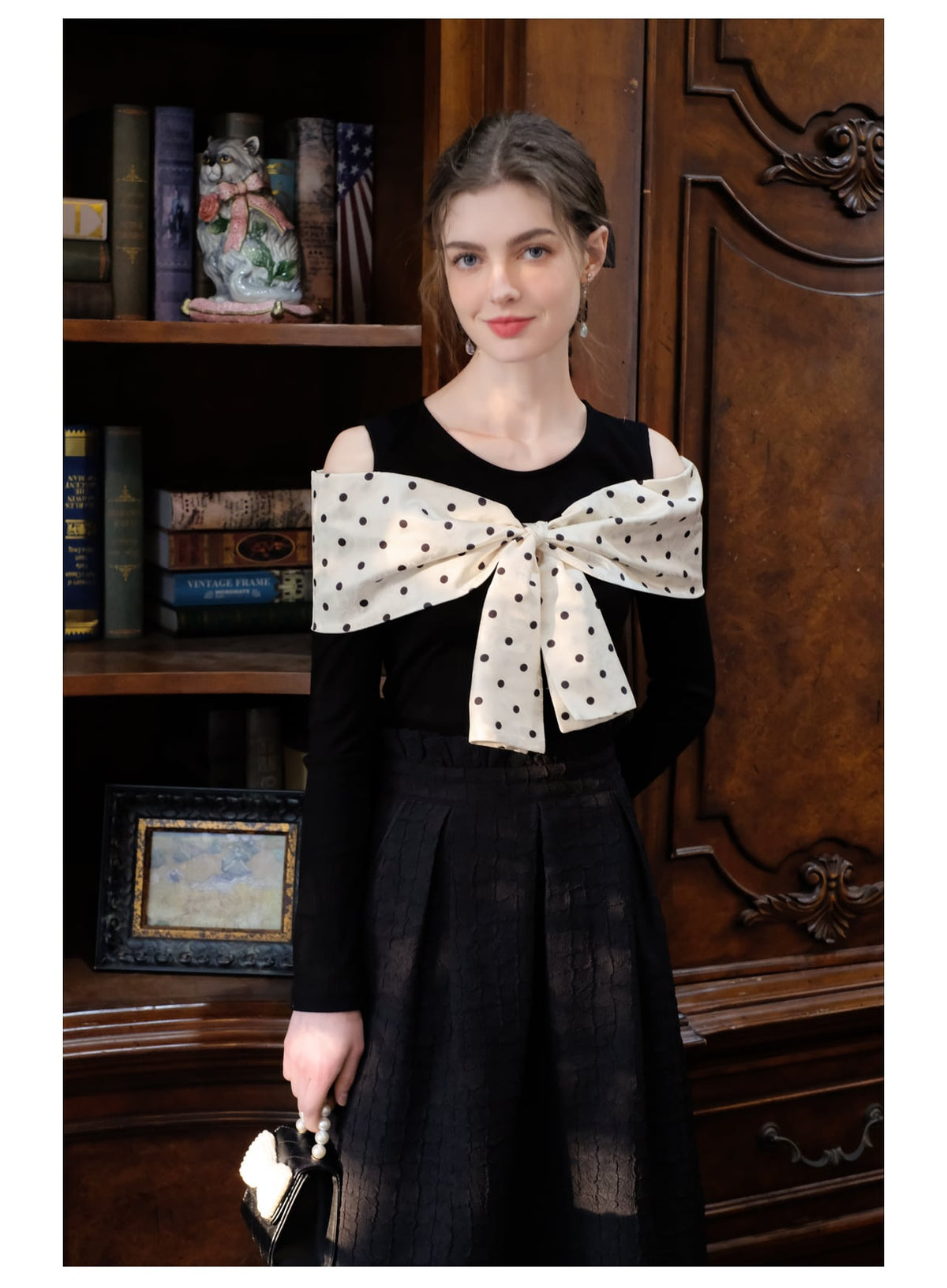 【tops】オフショルダーリボンニットトップス　N2796