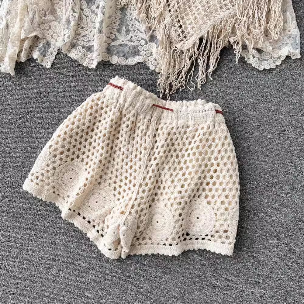 【set】カーディガン+フリンジキャミソール+ショートパンツ3点セットF7520