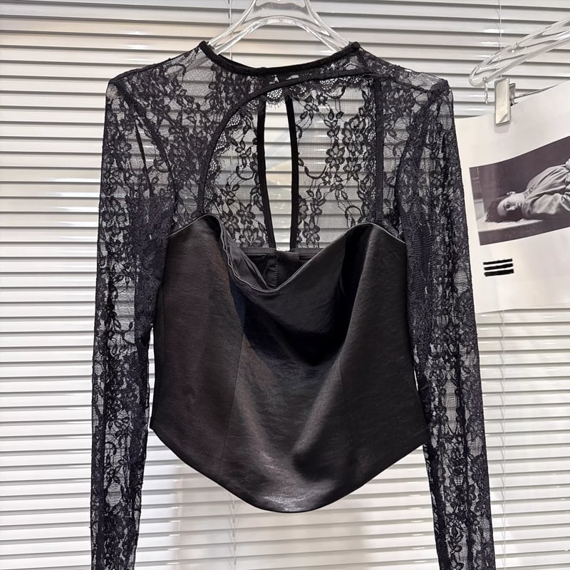 【tops】レースドッキングトップス Q8159