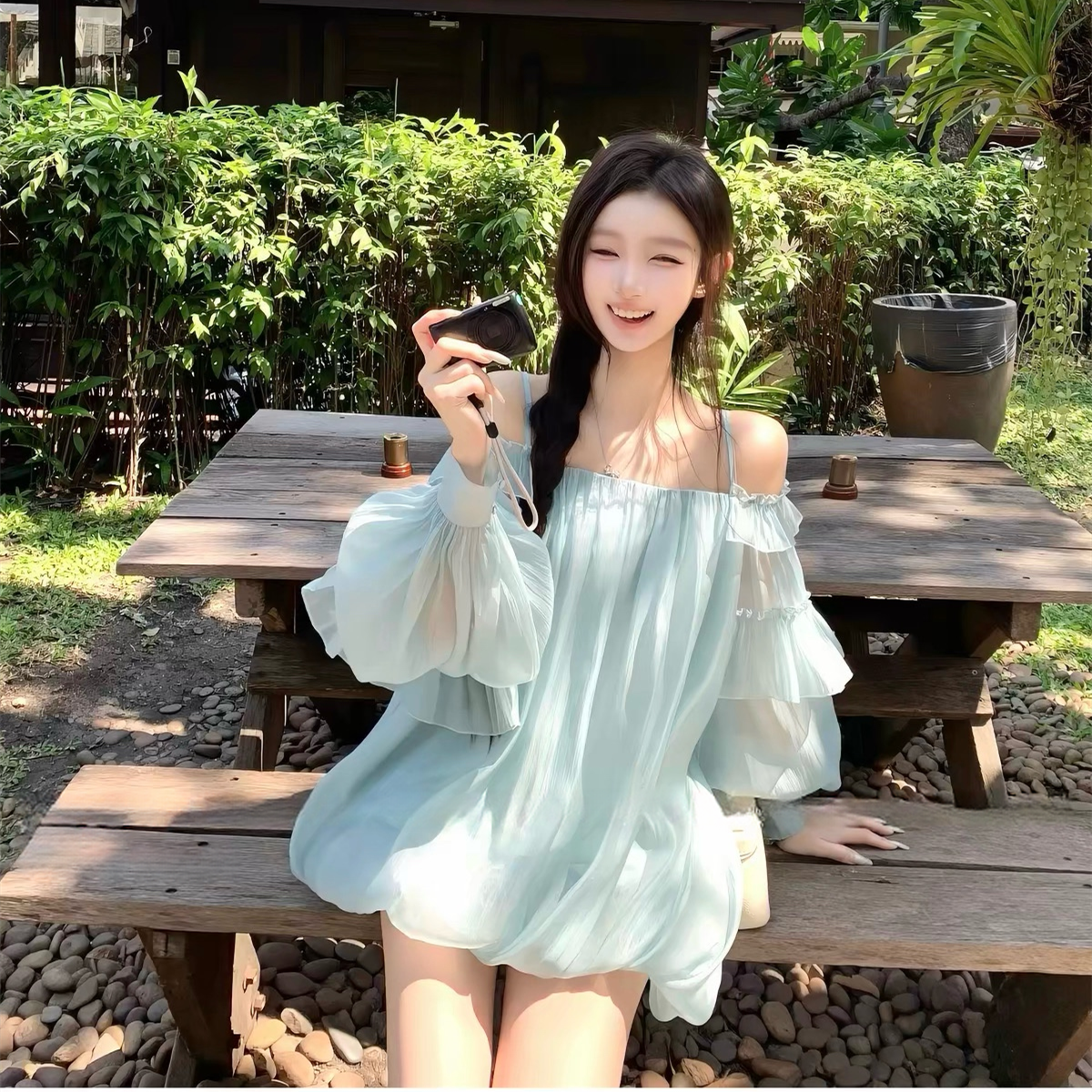 【dress】パフスリーブバルーンミニワンピース　N3581