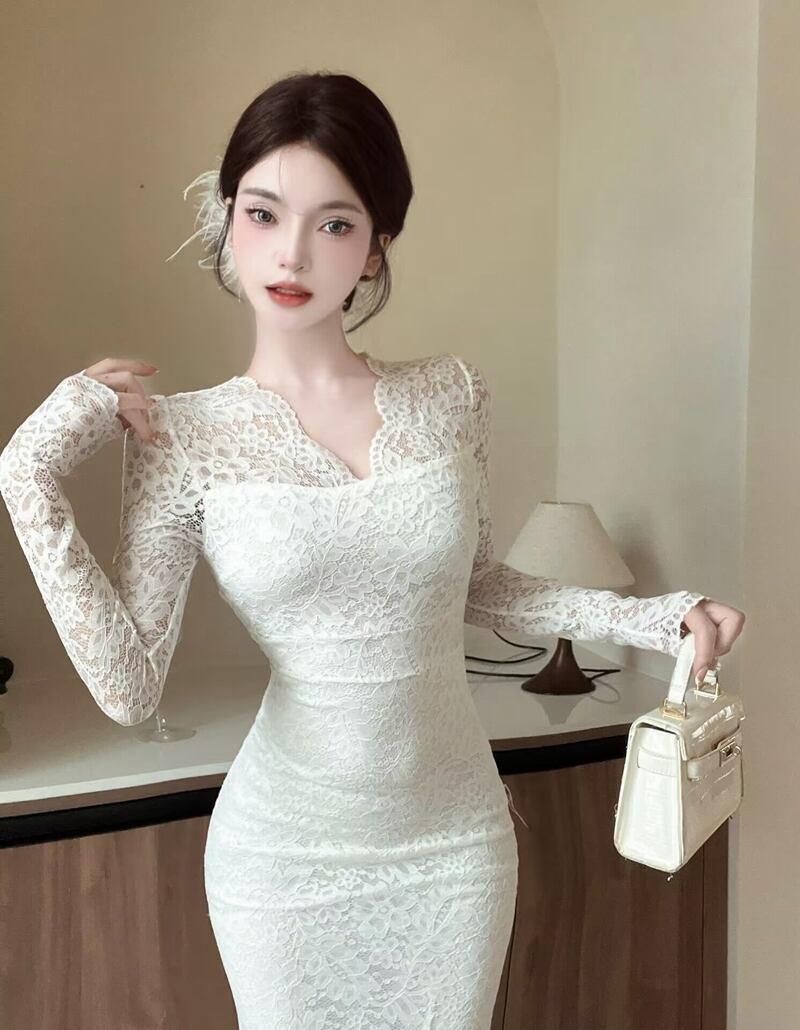 【dress】レースマーメイドワンピース　M28027