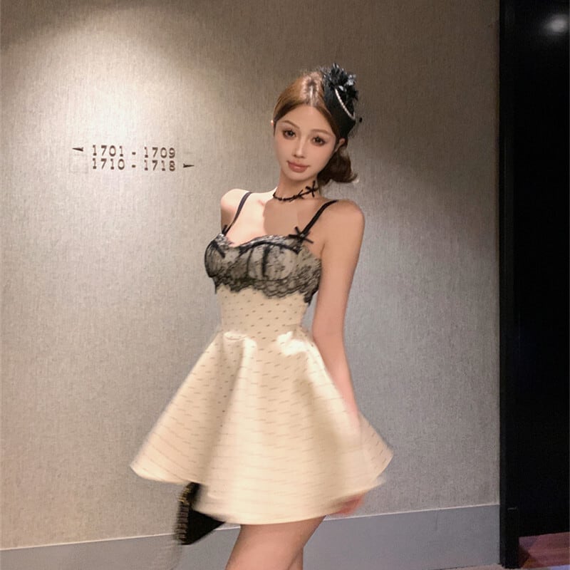 【dress】レース切り替えキャミワンピース　M30075