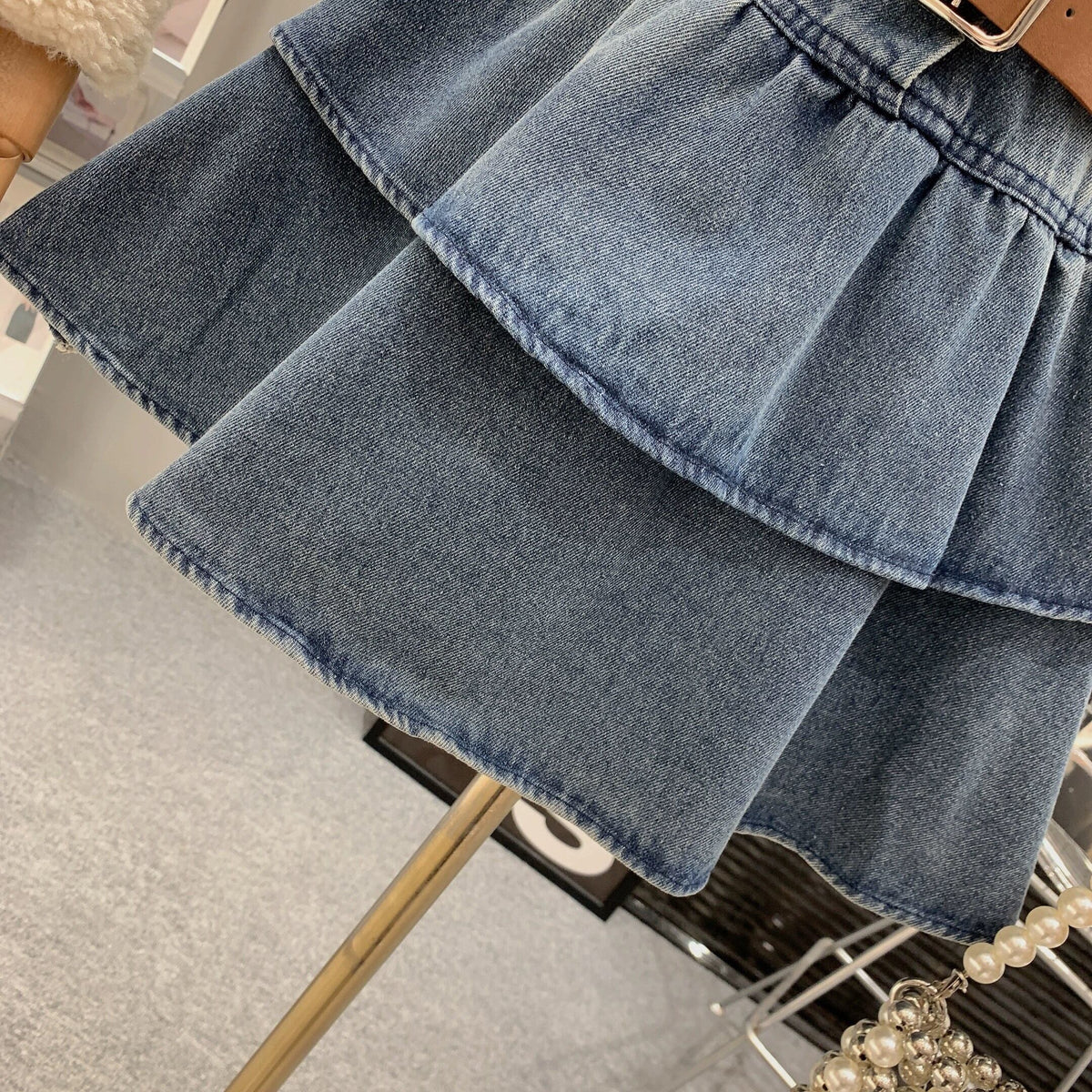 【dress】ファー付きデニムワンピース 　N2168