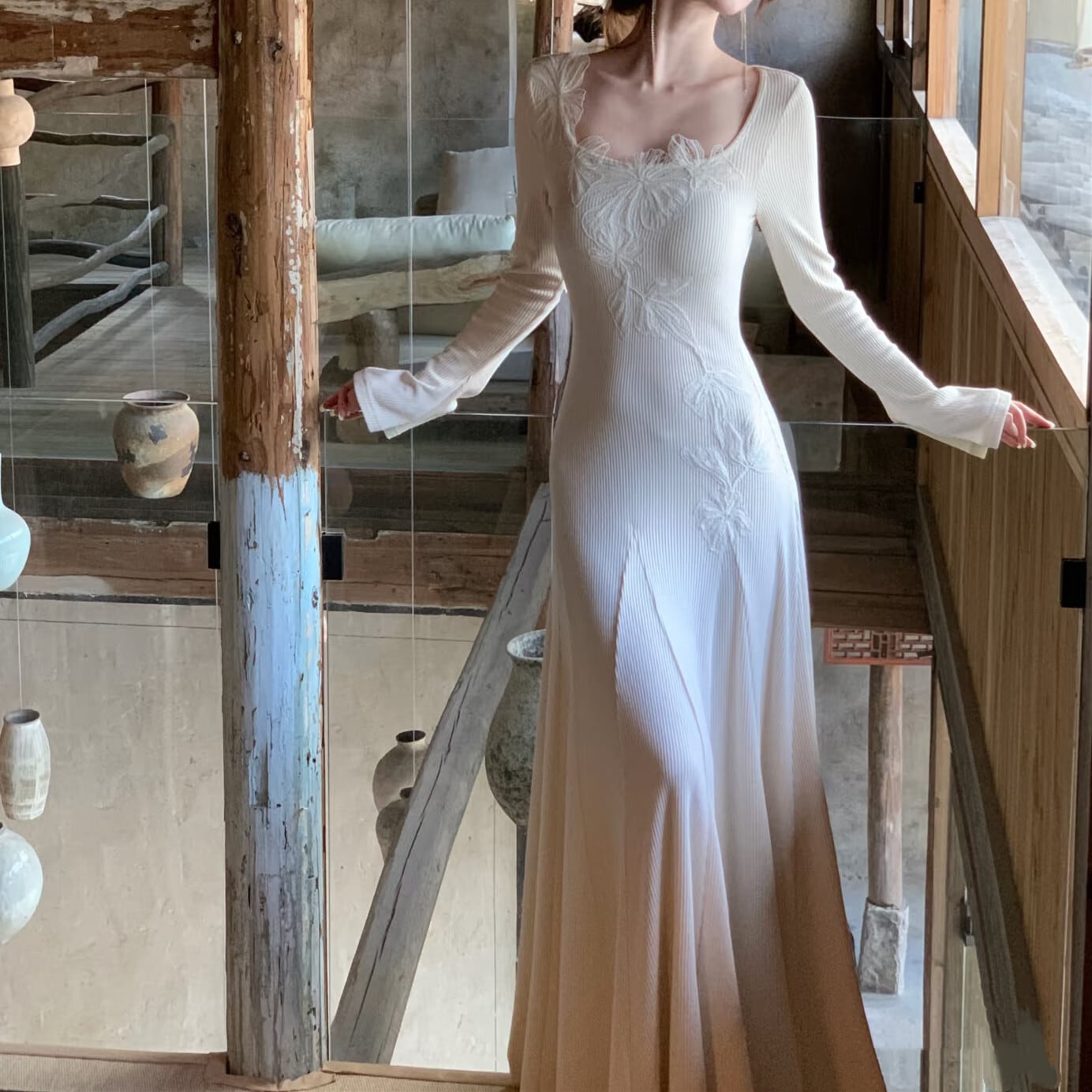 【dress】レーストリミングニットワンピース　N3465