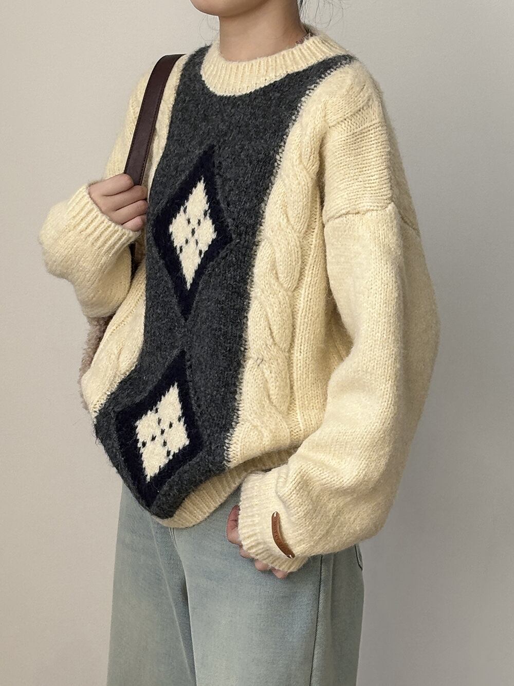 【tops】配色ニットセーター　M28575