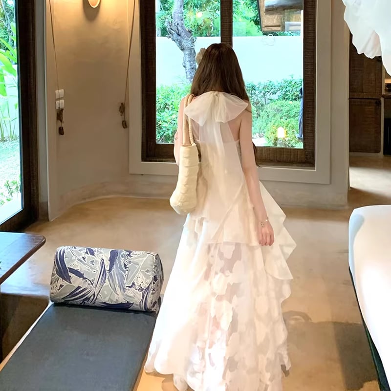 【dress】ホルターネックレースイレヘムワンピース Q8412