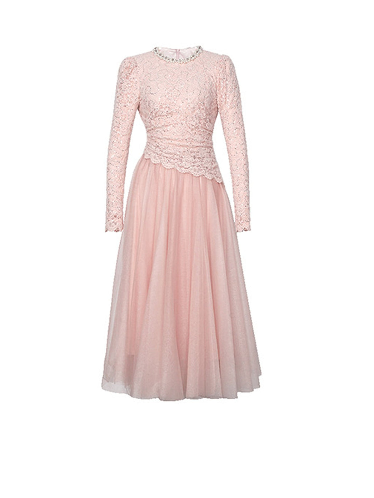 【dress】ビーズ付きレースドッキングワンピース Q8495