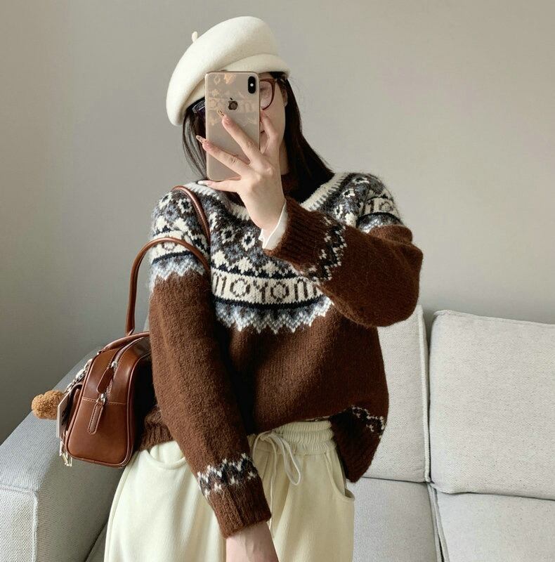 【tops】ジャカードニットセーター　M28646