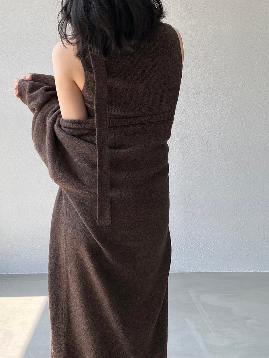 【set】ロングカーディガン×スカーフ付きベスト×ワイドパンツ3点セット Q7235