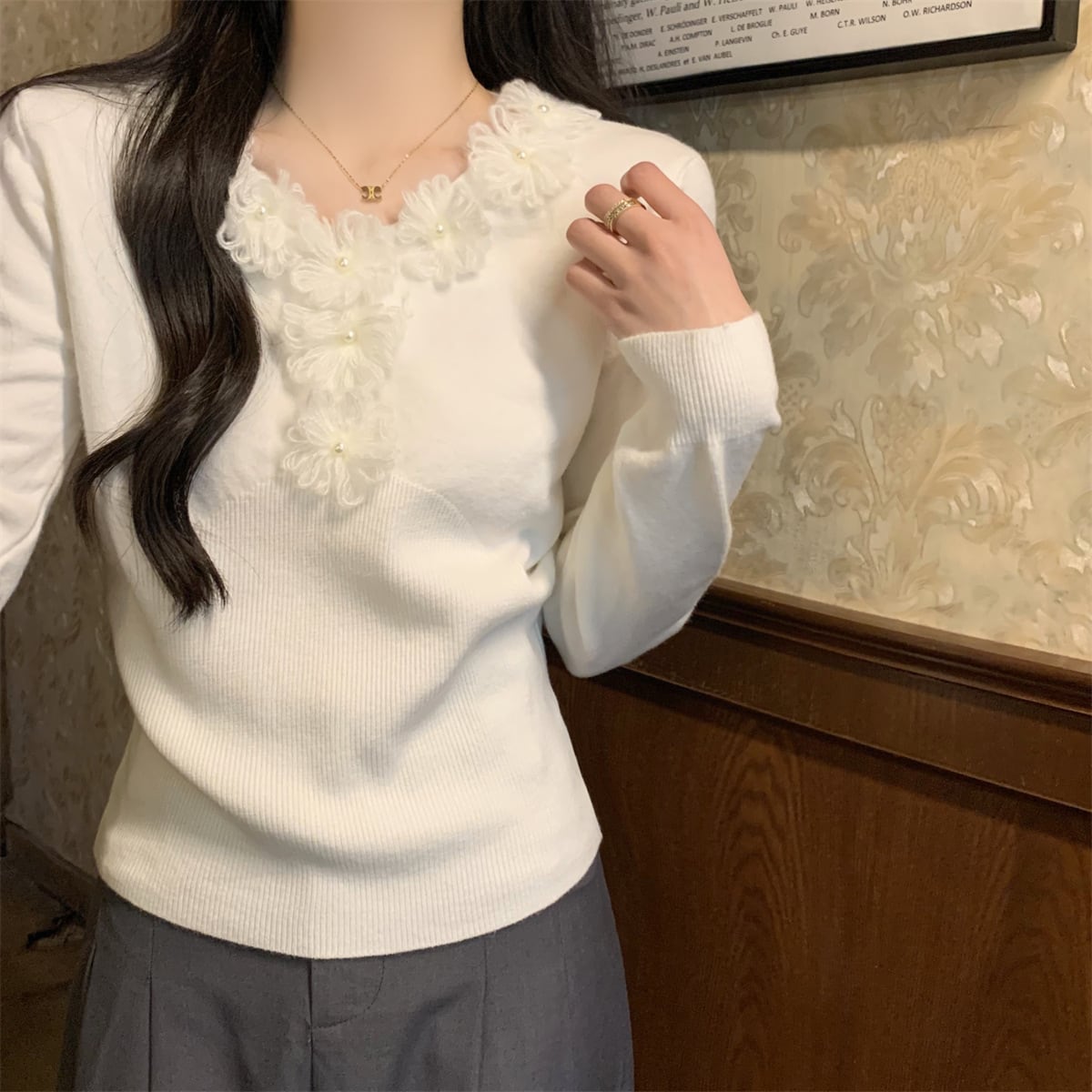 【tops】立体フラワーニットトップス　M28671