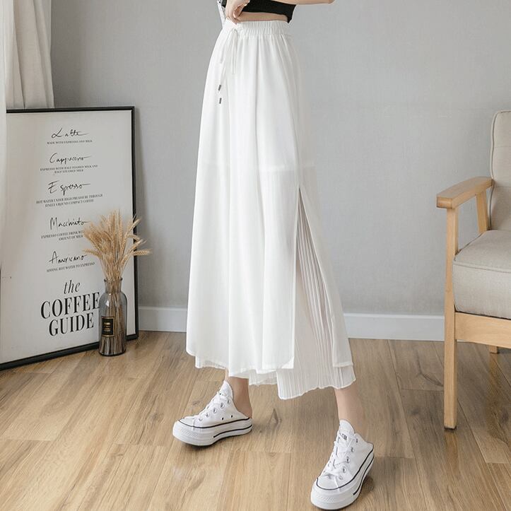 【bottoms】絶対欲しいシンプルカジュアル無地合わせやすいハイウエスト九分丈ガウチョパンツF0017