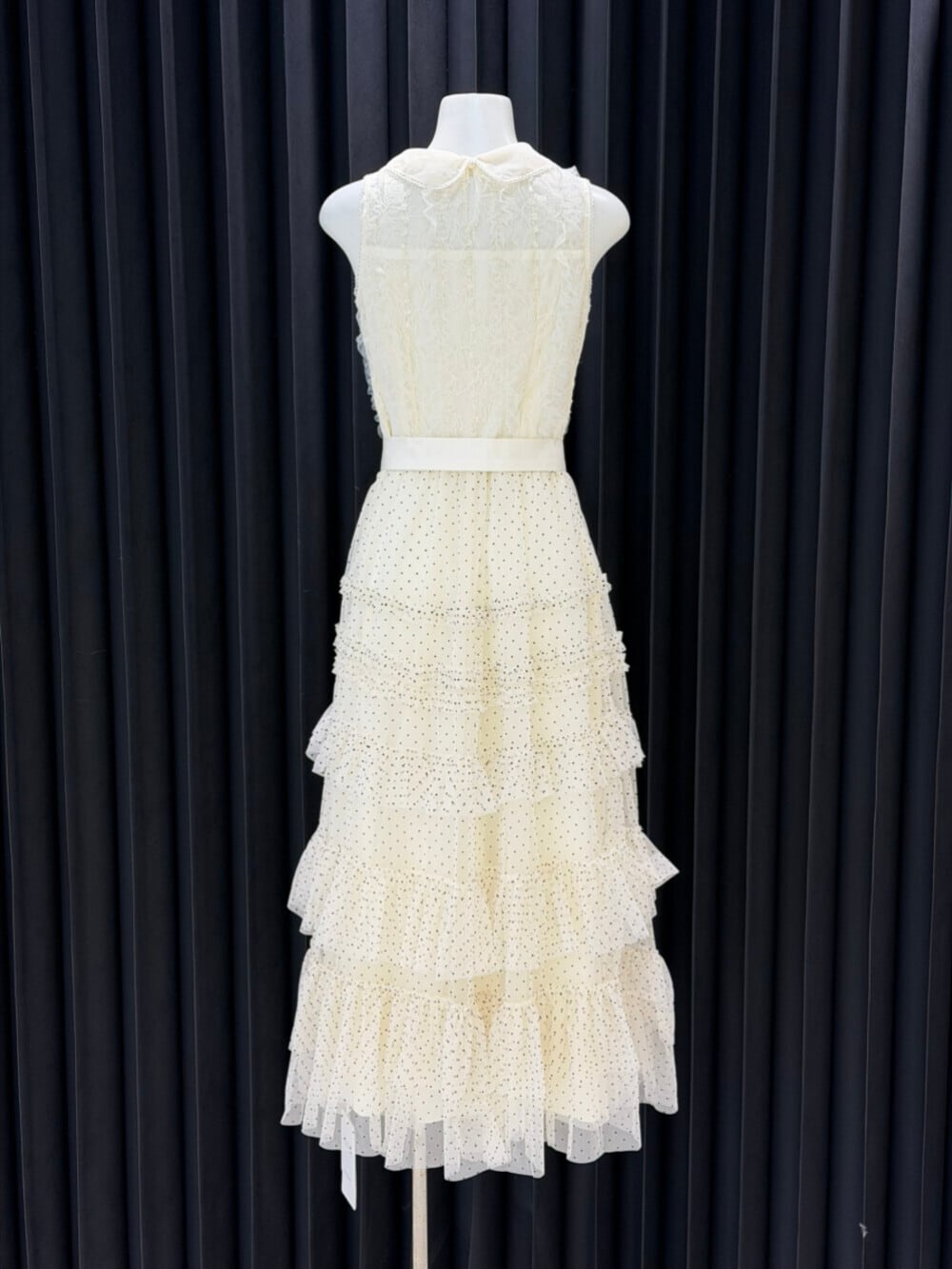 【dress】レースドッキングドットロングワンピース　N3541