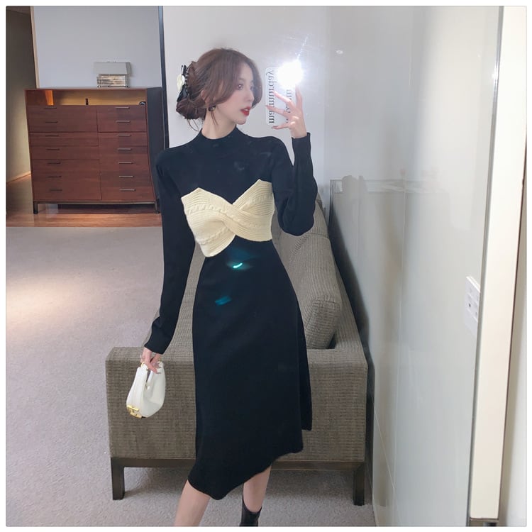 【dress】リボン切り替えニットワンピース　M28579